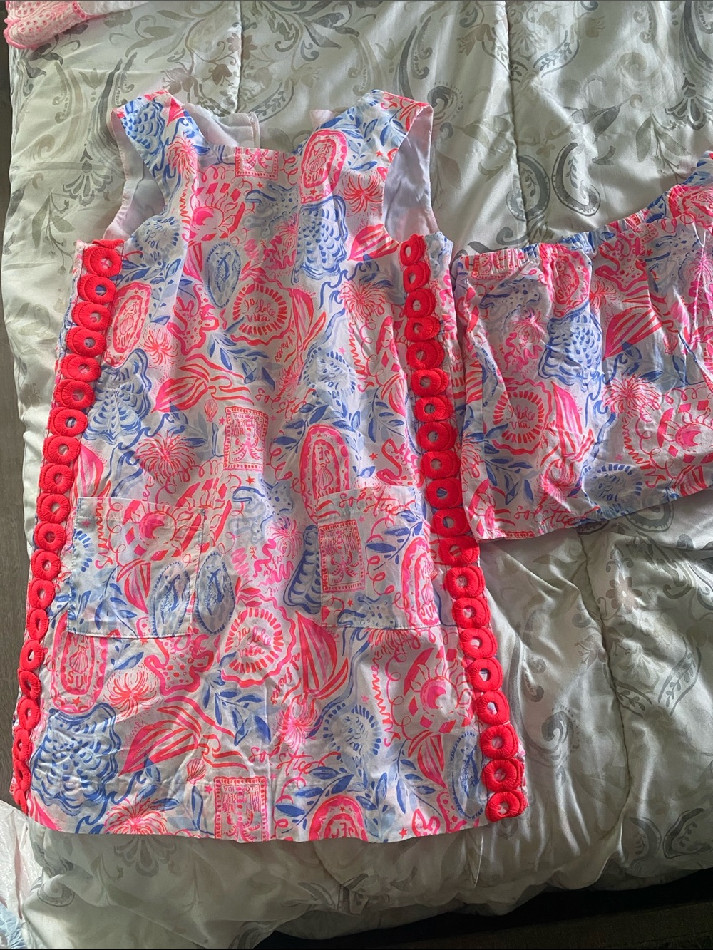 Lilly Pulitzer Pink, Coral & Blue Printed Girls Pajama Set
